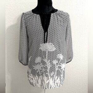 Ann Taylor Black & White Floral Blouse